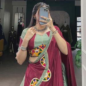 Navaratri Lehenga Choli for Women with Real Mirror and Gamthi Work Garba Chaniya Choli