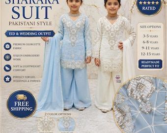 Traje Sharara para niñas, vestido de novia pakistaní, georgette con bordado de lentejuelas, atuendo para Eid y fiestas.