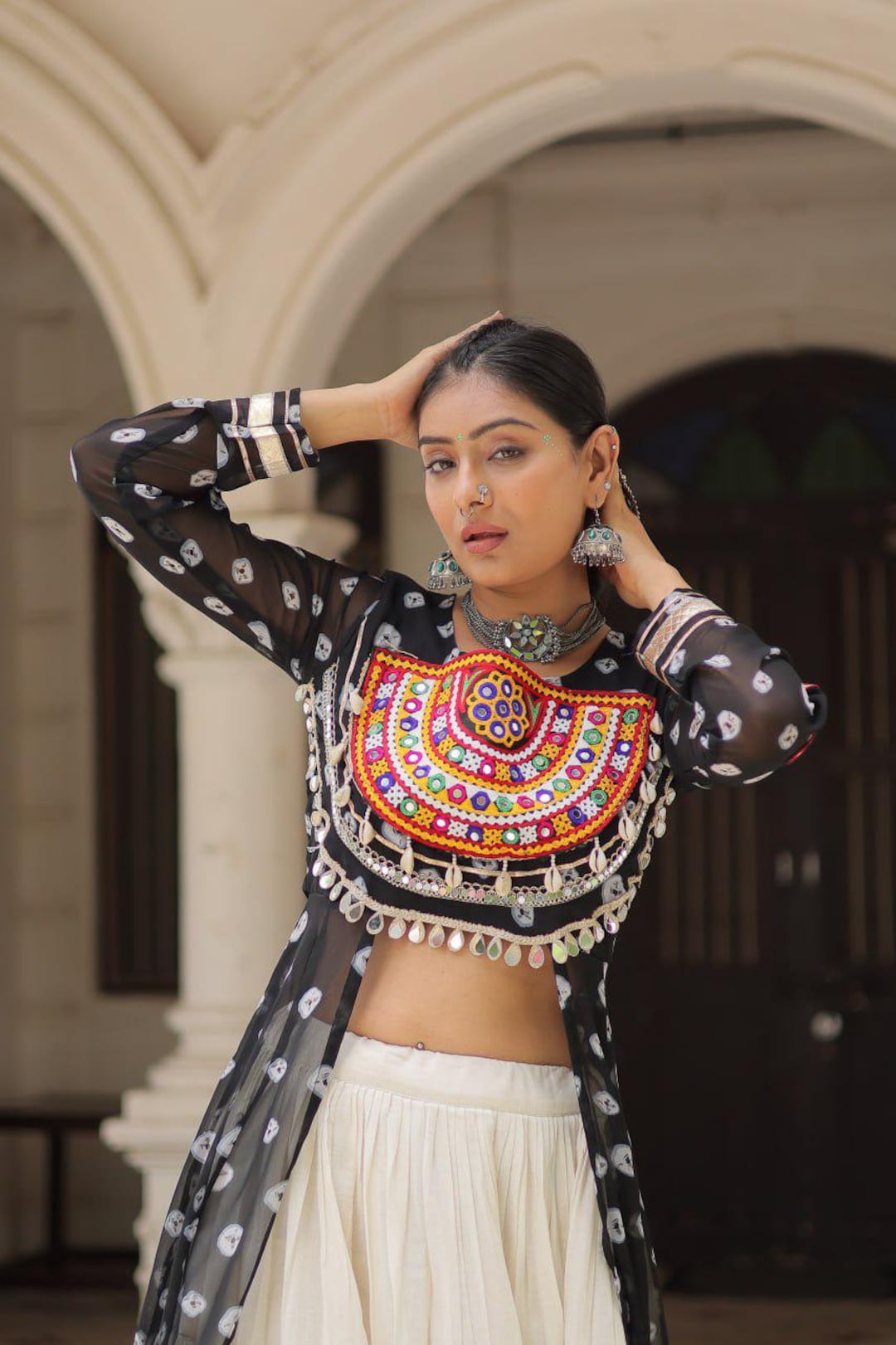 Black Pure Reyon Cotton Kutchi Work Navratri Lehenga Choli