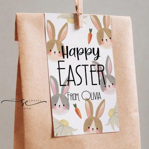 Entzückende personalisierte Osterhasen-Geschenkanhänger für Kinder, bearbeitbare Boho Osterhasen-Etiketten für Oster-Leckereien, Aquarell-Osterhasen-Geschenkanhänger