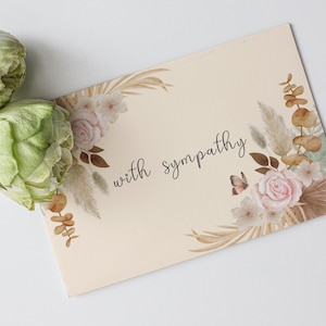 carte de sympathie florale imprimable, cadeaux de sympathie pour la perte d'un être cher, carte de sympathie papillon, cartes de condoléances, carte de deuil, carte de funérailles