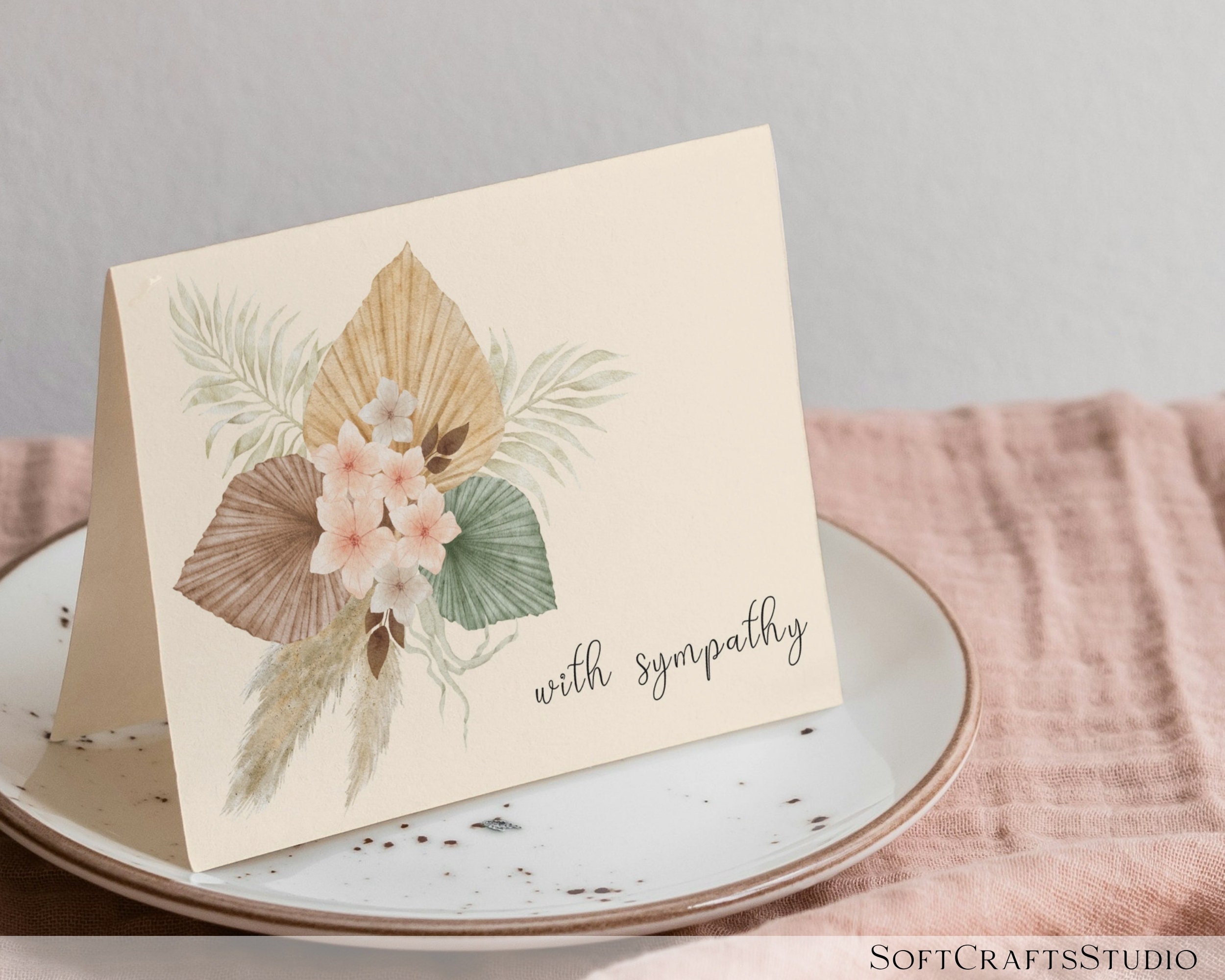 Floral Sympathy Card Printable, Condolence Greeting Card, Sympathy