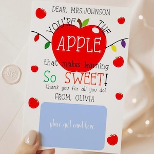 süßer Lehrer Apfel Wertschätzung Weihnachten Geschenk Kartenhalter druckbare, personalisierte Urlaub Lehrer Danke Geschenk Kartenhalter Vorlage