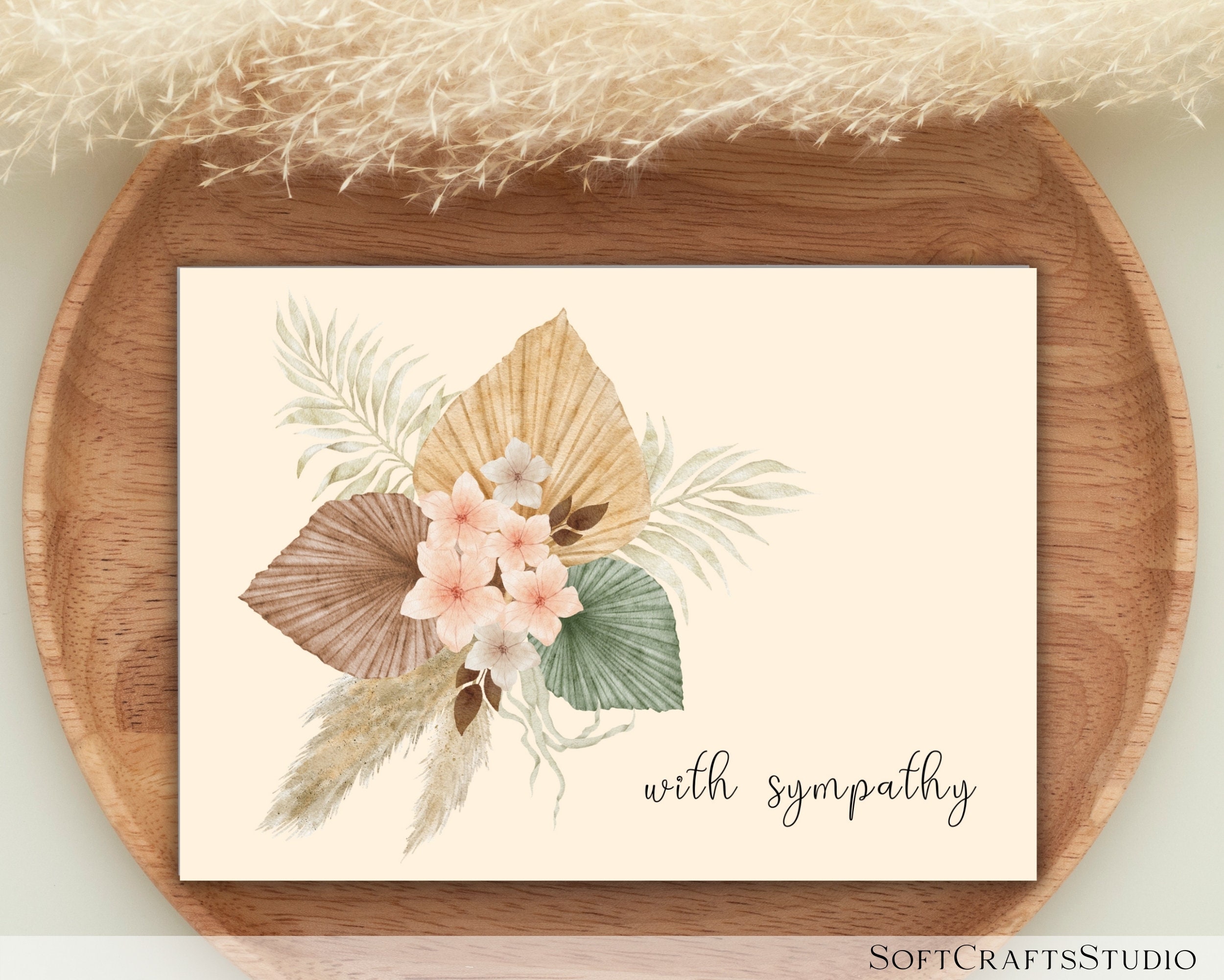 Floral Sympathy Card Printable, Condolence Greeting Card, Sympathy