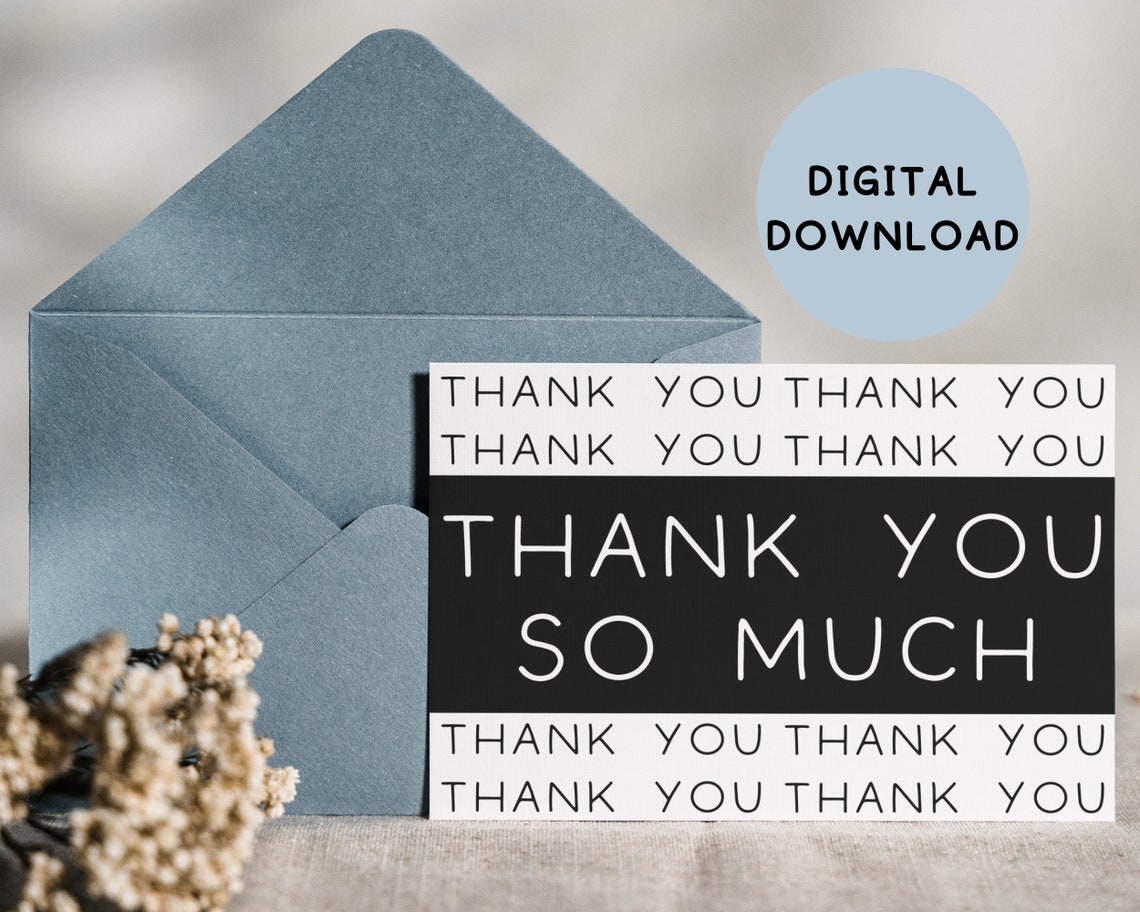Simple Thank You Card Printable, Black and White Thank You Notes, Chic ...
