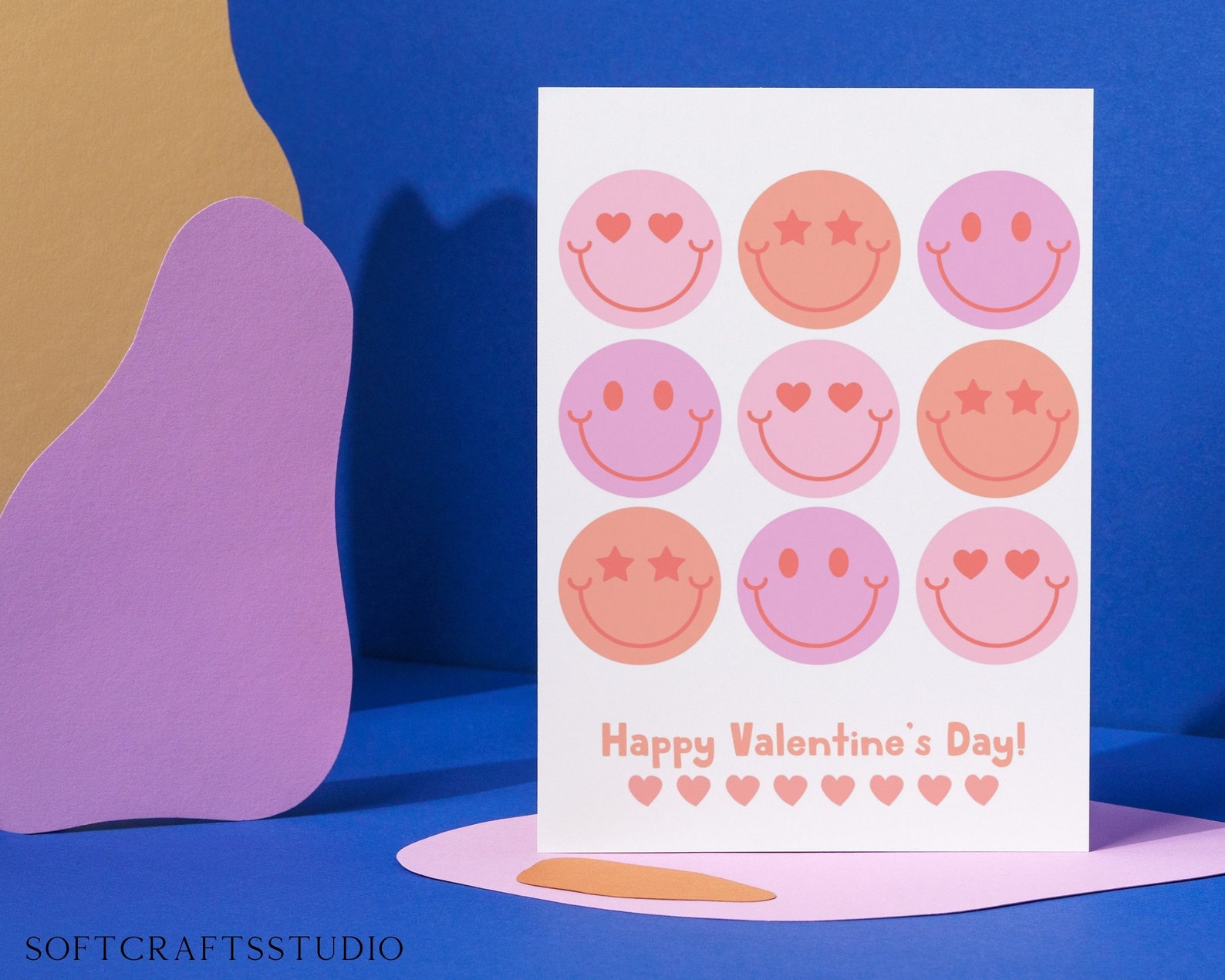 Printable Valentine Card For Kids pink Heart Valentine Card happy Smile Face Cards Classroom