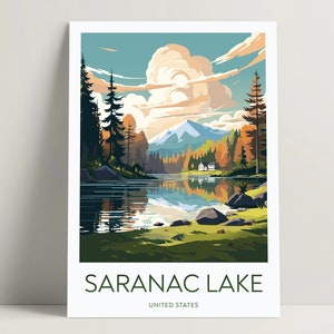 Saranac Lake Poster, Saranac Lake Digital Print Download, Saranac Lake Art Decor, Saranac Lake Gifts Ideas, New York Wall Art Decor | #006