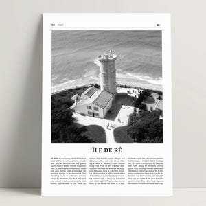 Ile de Re Print Black & White, Île de Ré Wall Art, Cartel de Ile de Re, Foto de Phare des Baleines, Cartel de viaje de Île de Ré, Ideas de regalos de Francia