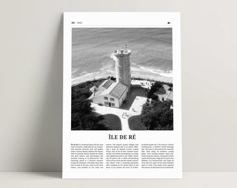 Impression Ile de Ré noir et blanc, art mural Île de Ré, poster Ile de Ré, photo Phare des Baleines, poster de voyage Île de Ré, France, idées cadeaux