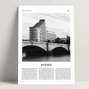 Putney Print Black & White, Putney Wall Art, Putney Poster, Wharf Tower Photo, Putney Travel Poster Putney Bridge London Gift Ideas