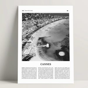 Impresión en blanco y negro de Cannes, arte mural de Cannes, póster de Cannes, foto aérea, póster de viaje de Cannes, póster de Francia, ideas de regalo de la Riviera Francesa