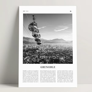 Grenoble Print Black & White, Grenoble Wall Art, Grenoble Poster, Landscape Photo, Grenoble Travel Poster, France Poster, France Gift Ideas