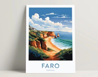 Faro Portugal Travel Poster, Coastal Beach Art (Digital Download)