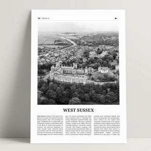 West Sussex Print Black & White, West Sussex Wall Art, West Sussex Poster, Arundel Castle Photo West Sussex Travel Poster England Gift Ideas