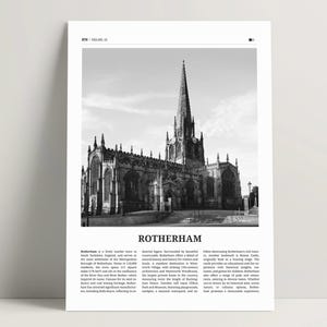 Rotherham Print Black & White, Rotherham Wall Art, Rotherham Poster, Rotherham Minster Photo, Rotherham Travel Poster, UK England Gift Ideas