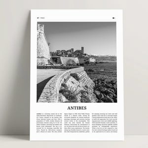 Impressão de Antibes em preto e branco, arte de parede de Antibes, pôster de Antibes, foto da cidade velha, pôster de viagem de Antibes, pôster da França, ideias para presentes da França