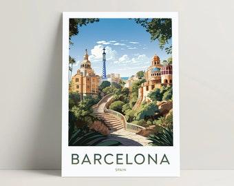 Póster de viaje de Barcelona, decoración de pared de España (descarga digital)