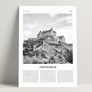 Impression d'Édimbourg en noir et blanc, art mural Édimbourg, affiche d'Édimbourg, photo du château, affiche de voyage d'Édimbourg, Écosse, idées cadeaux
