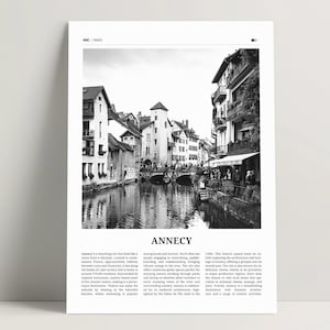 Annecy Print Black & White, Annecy Wall Art, Annecy Poster, Thiou Photo, Annecy Travel Poster, France Poster, Thiou Art, France Gift Ideas