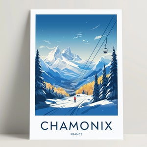 Impresión de viaje de Chamonix, arte mural de Chamonix, decoración de oficina con arte de Chamonix, ideas de regalos de Chamonix, póster de Francia, impresión de póster de Chamonix / #012