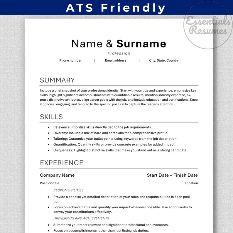 ATS Friendly Resume Template for - Il 794xN.5634797573 O6vt 