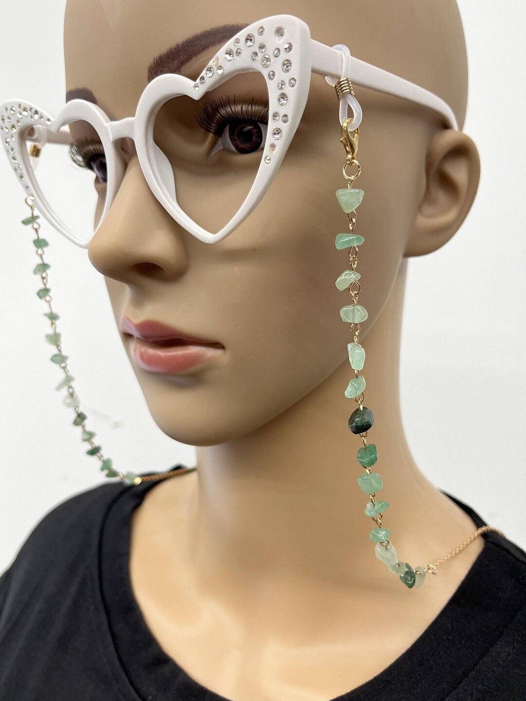 18K Gold Filling,handmade, Natural Crushed Stone, Green Dongling