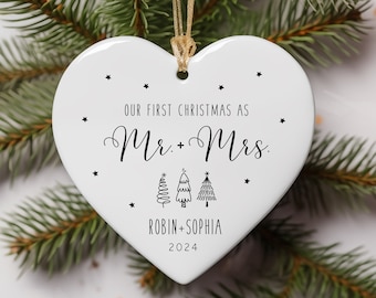 Custom First Christmas Married Ornament, Mr Mrs Ornament, Personalized Wedding Gift, Our First Christmas Ornament, 2024 Ornament