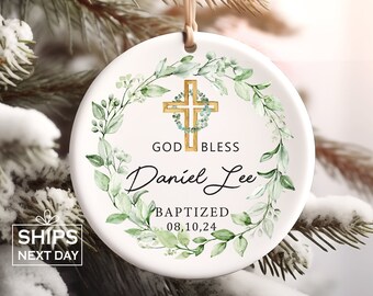 Personalized God Bless Christening Ornament, Personalized Baptism Ornament, Goddaughter Gifts, Godson Gifts, Gifts for Baby's Baptism