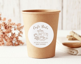 Coffee Baby Shower Favor Stickers, Cafe Bebe Baby Shower Sticker, Coffee Theme Baby Shower Decor, Little Bean Baby Shower