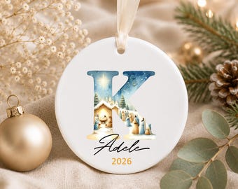 Letter Name Christian Ornament, Letter Name Ornament, Christmas gift, Religious Nativity Ornament, Christian Gift, Jesus Nativity Ornament