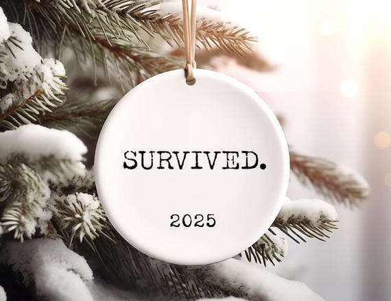 Survived 2025 ornament, funny christmas ornament, secret santa, white elephant ornament, christmas gift for coworker, Coworker Ornament