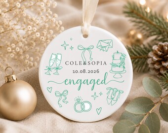 Engaged Ornament, First Christmas Engaged Ornament, Personalized Wedding Gift, Wedding Date Gift, Mr Mrs Ornament
