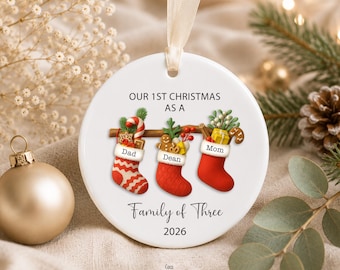 Family of Three Christmas Ornament, New Family Ornament, 2025 First Christmas Ornament, Custom New Family Ornament