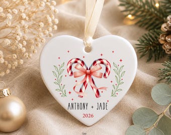Couples Christmas Heart Ornament, Personalized Couple Names Ornament, New Couple Gift, Married Heart Ornament, Engaged Heart Ornament