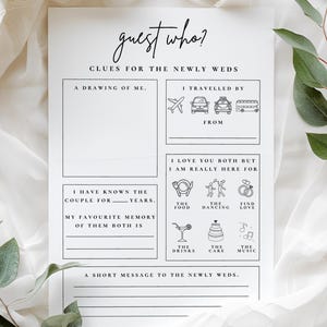 Guest Who? | Wedding Table Games, Wedding Games, Reception Games, Bundle, Wedding Bingo | Trivia Quiz | Advice for Newly Weds