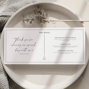 Menú de boda minimalista a medida // Tarjetas de menú de boda, Menú de cena de boda, Menú de boda moderno