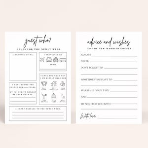 Wedding Table Games, Wedding Games, Reception Games, Bundle, Wedding Bingo | Trivia Quiz | Advice for Newly Weds | Guess Who