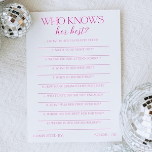 Who Knows Her Best? // Hen Party Games, Hen Do, Bridal Shower Games, Quiz, Bachelorette, Editable Template