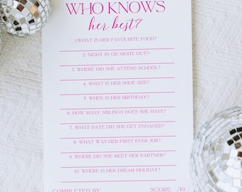 Who Knows Her Best? // Hen Party Games, Hen Do, Bridal Shower Games, Quiz, Bachelorette, Editable Template
