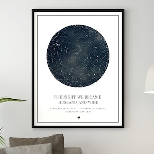 Carte des étoiles personnalisée, cadeau de mariage, carte des étoiles par date, art mural paroles de chansons, 9 ans, cadeau d'anniversaire de 10 ans pour femme, carte des étoiles