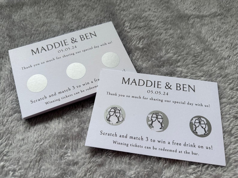 Wedding Scratch Card, Custom Scratch Card, Wedding Favours, Drink Token, Scratch to Reveal, Unique Wedding Favour, Wedding Table Games image 8