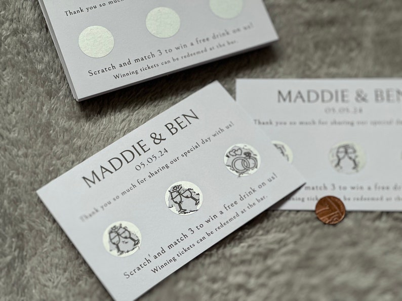 Wedding Scratch Card, Custom Scratch Card, Wedding Favours, Drink Token, Scratch to Reveal, Unique Wedding Favour, Wedding Table Games image 4