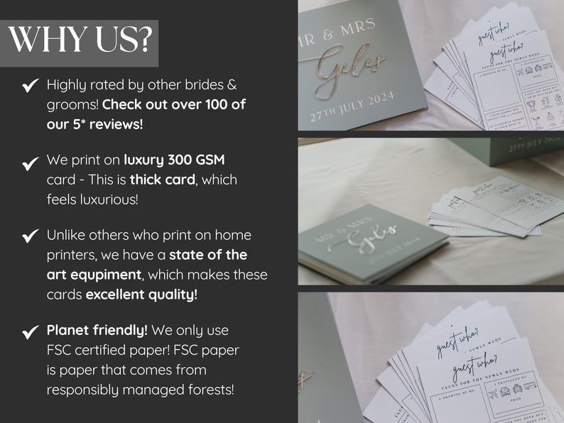 Wedding Table Games, Wedding Games, Reception Games, Bundle, Wedding Bingo | Trivia Quiz | Advice for Newly Weds | Guess Who image 7