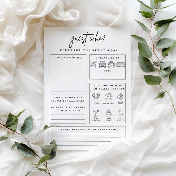 Guest Who? | Wedding Table Games, Wedding Games, Reception Games, Bundle, Wedding Bingo | Trivia Quiz | Advice for Newly Weds