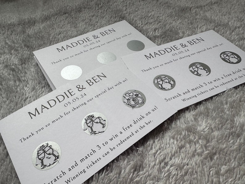 Wedding Scratch Card, Custom Scratch Card, Wedding Favours, Drink Token, Scratch to Reveal, Unique Wedding Favour, Wedding Table Games image 9