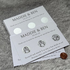 Wedding Scratch Card, Custom Scratch Card, Wedding Favours, Drink Token, Scratch to Reveal, Unique Wedding Favour, Wedding Table Games image 1