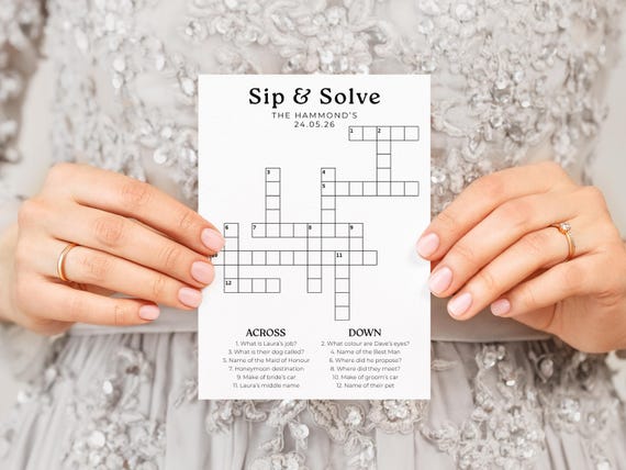 Sip and Solve Custom Wedding Crossword // Sip and Solve, Wedding Crossword,  Wedding Table Games, Wedding Puzzle, Wedding Games - Etsy