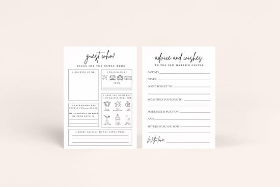 Wedding Table Games, Wedding Games, Reception Games, Bundle, Wedding Bingo | Trivia Quiz | Advice for Newly Weds | Guess Who