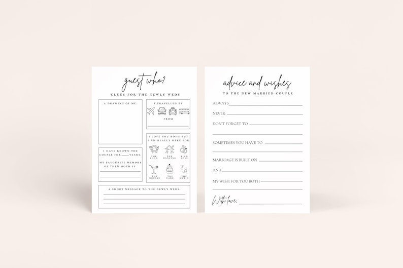 Wedding Table Games, Wedding Games, Reception Games, Bundle, Wedding Bingo | Trivia Quiz | Advice for Newly Weds | Guess Who image 1