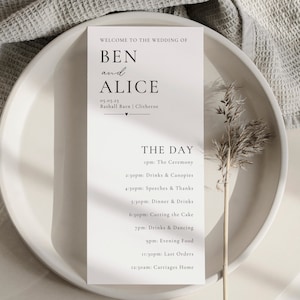 Wedding Programme | Order of the Day | Order of Service, Order of the Day Sign, Minimal, Modern, Wedding Timeline, Order of Events | Printed